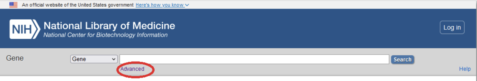 NCBI gene advanced search